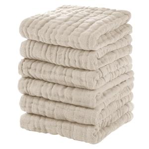 Muslin Burp Cloths Baby 12''X12'', Baby Washcloths 6 Pack, 100% Cotton Baby Wash Cloths Absorbent and Soft for Newborn Infants Kids Boys Girls - Apricot