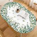 Horaldaily Spring Fitted Tablecloth 68 x 48 Inch Oval, Spring Watercolor Eucalyptus Butterfly Green Washable Table Cover Elastic Edged for Dinning, Picnic, Camping, Banquet