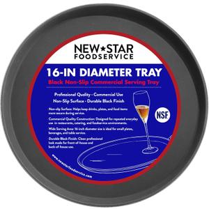 New Star Foodservice Non-Slip Tray, Plastic, Rubber Lined, Round (Black, 16-Inch)