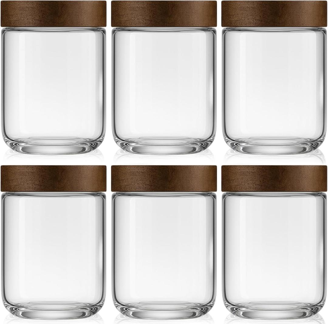 16oz 6 Pack Overnight Oats Containers with Lids, Glass Mason Jars with Acacia Wood Airtight Lids, Wide Mouth Meal Prep Storage Jars for Yogurt, Chia Pudding, Salad, Parfait, Snacks, Spice