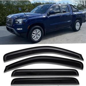 Tape-on Extra Durable Rain Guards Window Deflectors for Nissan Frontier 2022 2023 2024 Crew Cab, Window Visors Vent Deflector Sun Shades, Car Accessories, Smoke Tinted 4pcs