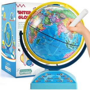 Interactive Globe for Children Ages 6-12 | Educational Toys with Smart Pen, 300+ Geography Quiz Games | Learning Earth World Globe for Kids Ages 6+ Classroom, Home, Birthday Gift Idea
