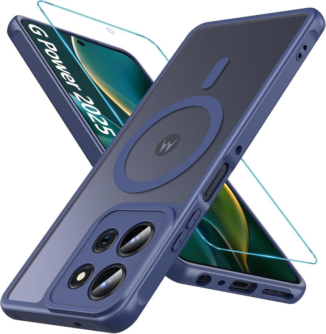 Hensinple for Motorola Moto G Power 5G 2025 Case Magnetic, G Power 2025 Phone Case with Screen Protector [Compatible with MagSafe], Matte Back Shockproof Protective Case for Moto G Power 2025, Blue