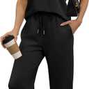 WIHOLL Two Piece Set for Women Summer Outfits Vacation Trendy Lounge Sets V Neck Matching Sets (Small, Black)