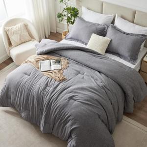 CozyLux King Size Comforter Set - 3 Pieces Grey Soft Luxury Cationic Dyeing Bedding Comforter for All Season, Gray Breathable Lightweight Fluffy Bed Sets with 1 Comforter and 2 Pillow Shams