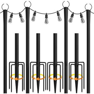 4 Pack String Light Poles, 10Ft Light Poles for Outside, Metal Poles with Fork, Lighting Hanging Post Accessories for Patio Decor Garden Backyard Yard Front Porch Outside Decorations