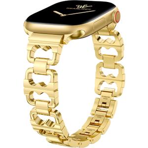 Wearlizer Compatible with Apple Watch Band 42/46/38/40/41/44/45/49mm Women, Dressy Pretty Stainless Steel Metal Strap Fancy Designer Link Bracelet for iWatch Series 11 10 9 8 7 6 5 4 3 SE/Ultra 3 2 1 (Gold)