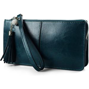 befen Genuine Leather Wristlet Clutch for Women Ultra-Slim Ladies Credit Card Holder Wallet Purses with RFID Protection (Peacock Green)