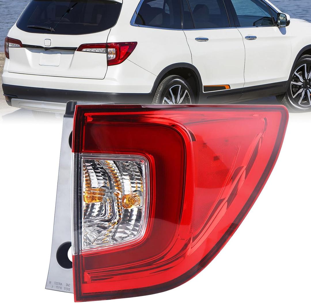 Right Passenger Side Outer LED Tail Light Fit for 2019 2020 2021 2022 Honda Pilot Rear Lamp Red Clear With Bulbs RH HO2805120 33500TG7A11 HD668B010R