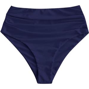 ZAFUL Women High Waisted Bikini Bottoms Ruched Swimsuit Bottom Tummy Control Bathing Suit Bottoms (M, Navy Blue)
