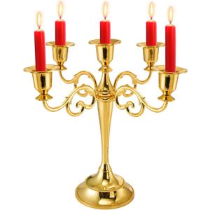 YOUEON 5 Arm Gold Candelabra, Candelabra Candle Holder, 10 Inch Tall Candlesticks Holder, Elegant Taper Candle Holder Centerpiece for Wedding, Church, Halloween, Dining, Home Decor