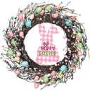 Easter Egg Wreath for Front Door, 20 inch Farmhouse Easter Wreath with Colorful Pastel Eggs, Wooden Rabbit, Spring Wreath for Easter Wall Decor Holiday Decoration