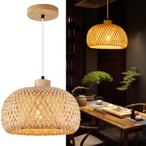Daoseolo Bamboo Pendant Light, 11.8inch Hand-Woven Natural Wicker Rattan Bamboo Lamp, Beige Boho Hanging Chandelier, Rustic Island Dining Ceiling Light for Living Room, Kitchen, Farmhouse, Bedroom