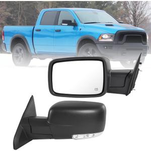 JDMSPEED Left Driver Side Door Mirror Compatible with Ram 1500 2009-2018 Ram 2500 3500 2010-2018 with Heated Power Glass Turn Signal Puddle Light(10 Pins)