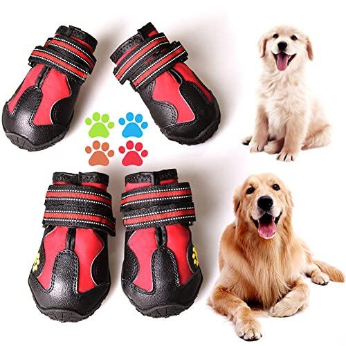 CovertSafe& Dog Boots for Dogs Non-Slip, Waterproof Dog Booties for Outdoor, Dog Shoes for Medium to Large Dogs 4Pcs with Rugged Sole Black-Red (Only 3)