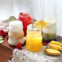 4 Pcs Ribbed Glass Cups, Vintage Drinking Glassware with Glass Straw 18 Oz Bubble Iced Coffee Cup for Juice, Tea, Beverage, Milk, Beer, Cocktails Ideal for Gift