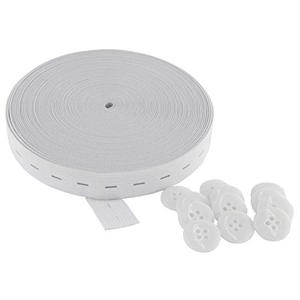 Flat Sewing Band Spool with Buttonholes Elastic Stretchable, Ideal for DIY Waistbands and Necklines (White, 3/4 inch X 12Y)