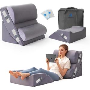 Ahpmeoa 6PCS Wedge Pillow Set for After Surgery, Back Pillow for Bed Sitting Up, Orthopedic Bed Wedge for Body, Leg Pain Relief, Memory Foam Pillow for Post Surgery, Sleeping, Acid Reflux, Plush Grey