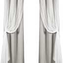 Lush Decor Sheer Grommet Curtains With Insulated Blackout Lining, Window Curtain Panels, Pair, 38"W x 95"L, Light Gray - Curtain With Sheer Overlay, Elegant Blackout Curtains for Bedroom