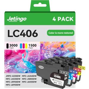 LC406 Ink Cartridges for Brother Printer Compatible with Brother MFC- J4335DW MFC-J5855DW MFC-J4535DW MFC-J6555DW MFC-J6955DW MFC-J5955DW Printer 4 Pack High Yields Black Cyan Magenta Yellow