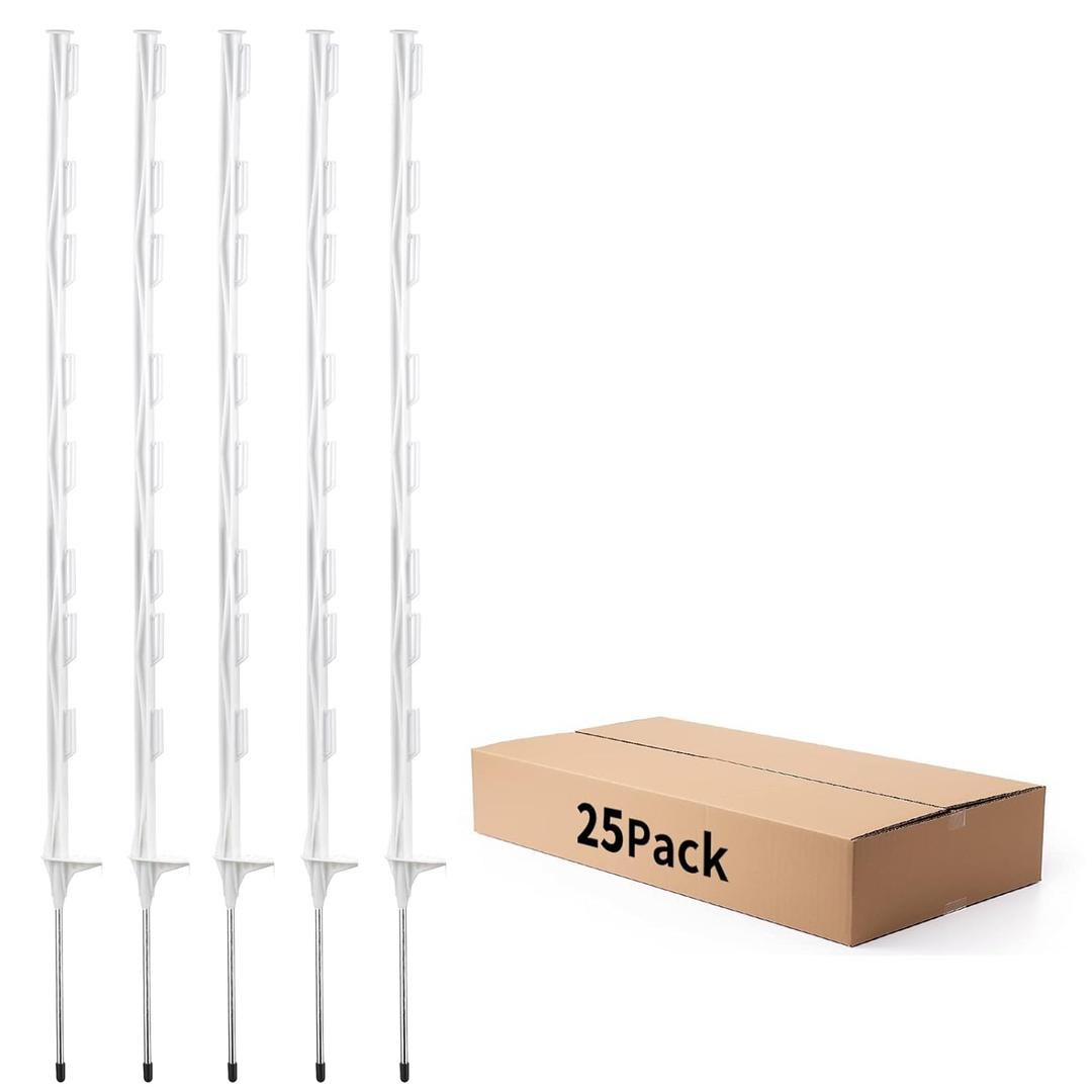 FENSMILE 48Inch Step-in Fence Post-Electric Fence System Post for Garden and Farm25 Pack, White