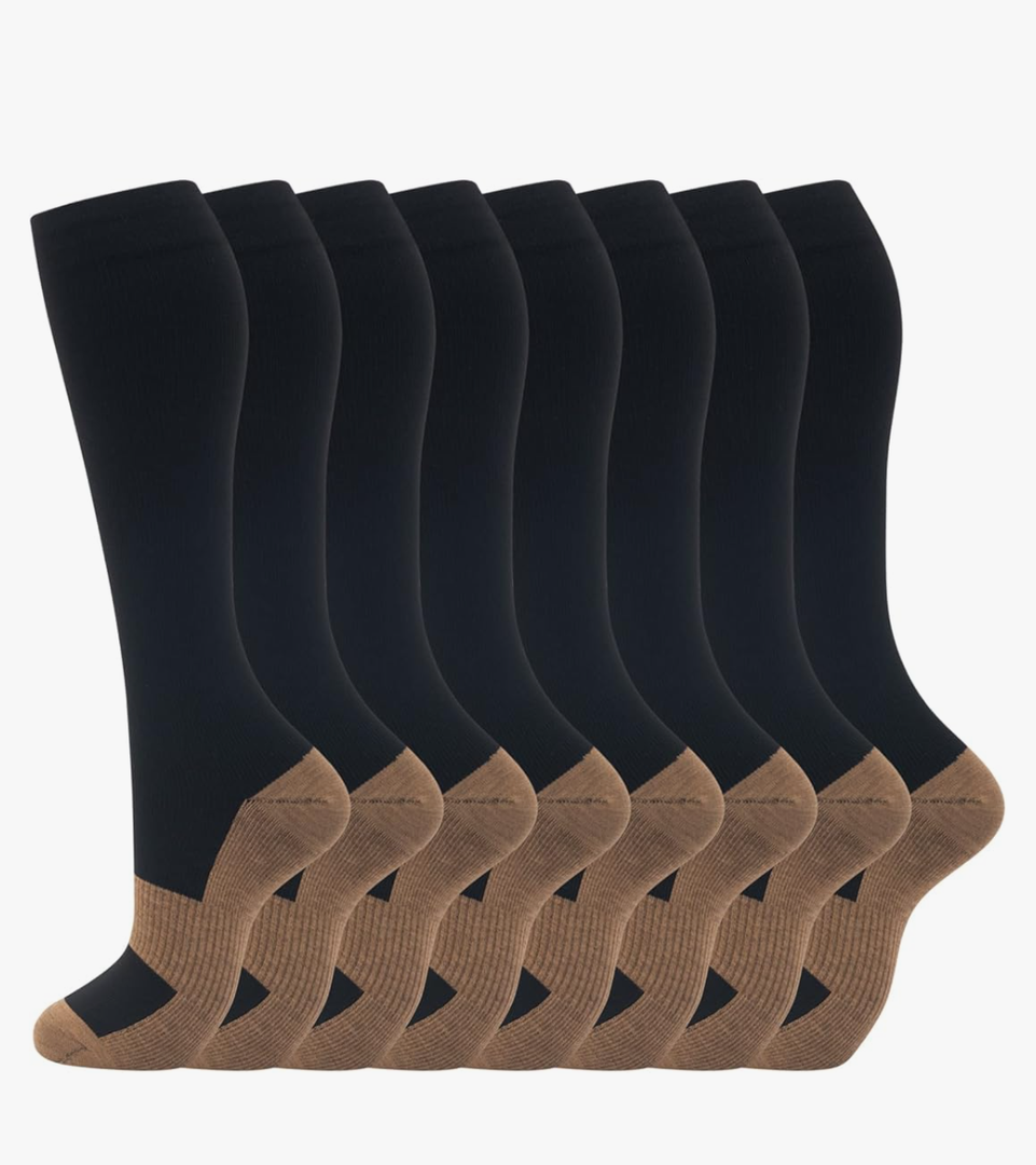 Charmking  8 Pairs Compression Socks for Men & Women 20-30 mmHg Knee High Nurse Pregnant Running Medical and Travel Athletic L/XL