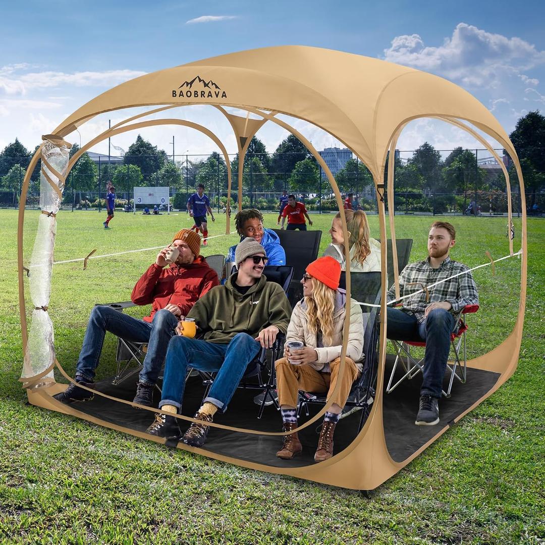 Baobrava Pop Up Sports Tent - Thick PVC, Scratch-Resistant Bubble Clear Tent, Instant Weather Proof Pod with Extra Top Cover for Soccer, Football Games, Outdoor Events, 5-6 Person