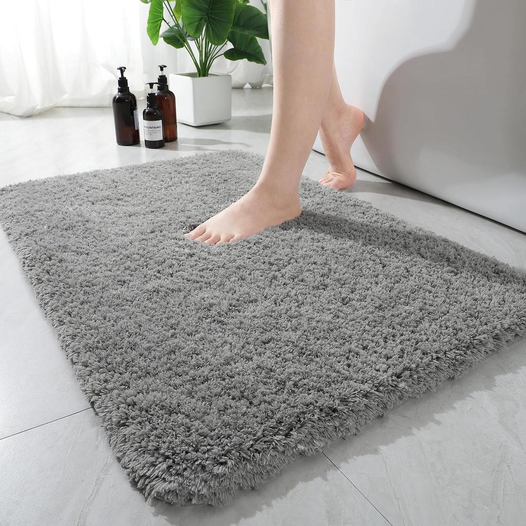 AROGAN Luxury Non Slip Bathroom Rug, Thick Soft and Absorbent Microfiber Bath Mat, Rubber Backing Quick Dry Rugs Carpets, Machine Washable Plush Mats for Shower Floor, Bathroom, 24x17 Inch Grey