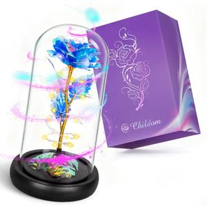 Childom Mothers Day Flowers Gifts for Mom,Birthday Gifts for Women,Rotating Light Up Rose in A Glass Dome,Mothers Day Flowers Gift for Mom from Daughter Son,Blue Valentines Gift for Her.Wife,Grandma