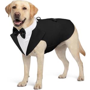 AOFITEE Dog Tuxedo Formal Dog Suit and Bandana Set, Gentle Dogs Wedding Party Suit Bow Tie Shirt, Tuxedo for Medium Dogs Costume Outfit with Detachable Bowtie Collar for Christmas Halloween Dress Up, Size L