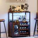 IDEALHOUSE Wine Bar Rack Cabinet with LED Light, Adjustable Shelves Coffee Bar Cabinet with Mesh Door and Baffle Design, 36 Tall Small Liquor Bar Cabinet for Home, Kitchen, Dinning Room, Rustic Brown