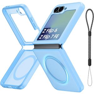 Magnetic Case for Galaxy Z Flip 7 FE/Galaxy Z Flip 6, Compatible with MagSafe [No Screen Protector] Slim Translucent Matte Shockproof Phone Case for Samsung Flip7 FE/ Flip6 (Far Peak Blue)
