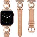 TOYOUTHS Leather Band Compatible with Apple Watch Bands Women 38/40/41/42/44/45/46/49mm Dressy Slim Leather Strap with Boho Metal Buckle Bracelet for iWatch Series 11 10 9 8 7 6 5 4 SE/Ultra 3 2 1