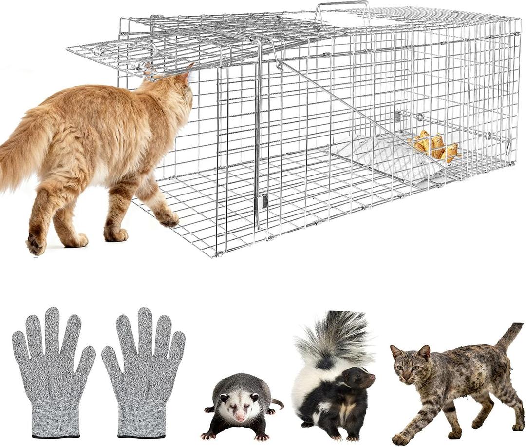 Humane Live Animal Trap Cage 32" × 13" × 11",Heavy-Duty Live Catch Cage for Raccoon, Squirrel, Stray Cats, Groundhogs, Armadillos, Opossums, Rabbits, Skunk, Mole, Small Wildlife Control