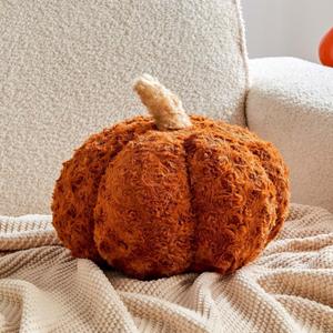 2 x Pumpkin Pillows, Halloween Pumpkin Decoration Throw Pillow, Cute Thanksgiving Pumpkin Shaped Throw Pillows Gifts, 8" Soft Caramel Brown Faux Rabbit Fur for Fall Funny Decorations (Mini-8 Inch)