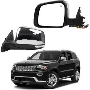 Dasbecan Left Driver Side View Mirror Compatible with 2011-2018 Jeep Grand Cherokee Chrome Door Mirror w/Power Heated, Signal Light, Memory, Manual Folding Replace# 68365717AC (11pins)