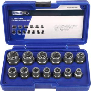 PLATINUMEDGE 13 Pieces Impact Bolt & Nut Remover Set, Stripped Bolt Extractor Set, Cr-Mo Extraction Tool Set with Solid Storage Case, Easy Out Rusted Rounded Damaged Nuts and Bolts