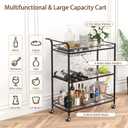 Alihdrna Black Bar Cart, Home Bar Serving Cart with Handle, Wine Cart with 3-Tier Glass Shelves, Beverage Cart with Wine Rack and Glass Holder, Bar Carts for The Home, Dining Room, Living Room