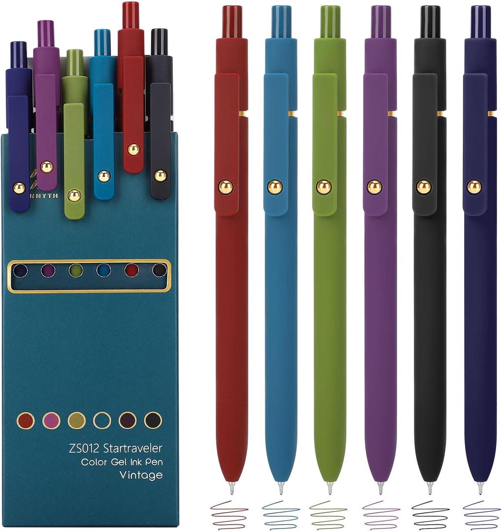 Ddaowanx Colorful Gel Pens, 0.5mm Fine Point Retractable, Cute Pens with Colored Writing and Sketching,Gifts for Women (12Pcs-Vintage Colors)