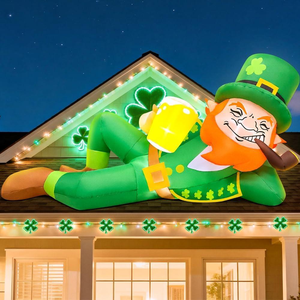 KOOY 6FT St Patricks Day Inflatables Outdoor Decorations Leprechaun Inflatable St Patricks Day Blow up Yard Decorations with Lights St Patricks Decorations for Holiday Party Irish Decor