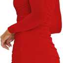 HOCILLE Women's Sexy Bodycon One Shoulder Mini Dresses Long Sleeve Ruched Ruffle Hem Club Party Short Dress (Red, XL)