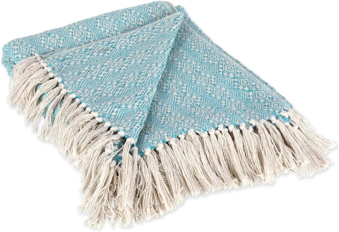 DII Diamond Stitch Woven Throw, Organic Modern, 50 x 60, Aqua