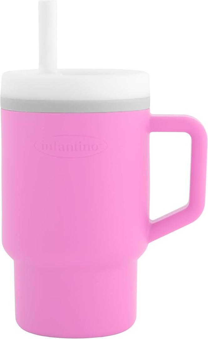 Infantino My 1st Tumbler, 9 Oz. Silicone Sippy Cup with Straw & Handle, Spill-Resistant Baby Cup for On-the-Go, BPA-Free Transition Bottle, Cotton Candy