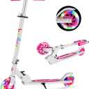 BELEEV V1 Scooters for Kids, 2 Wheel Folding Kick Scooter for Girls Boys, 3 Adjustable Height, Light Up Wheels, Lightweight Scooter with Sturdy Frame, Kickstand for Children 3 to 12 Years Old (Pink)