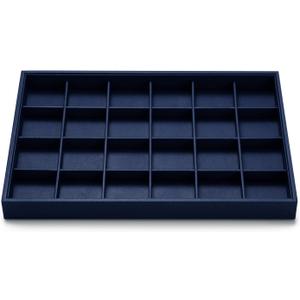 Oirlv Stackable Premium Leather Jewelry Trays 24 Grid Jewelry Organizer for Drawer Rings Earrings Holder Organizer (Blue)