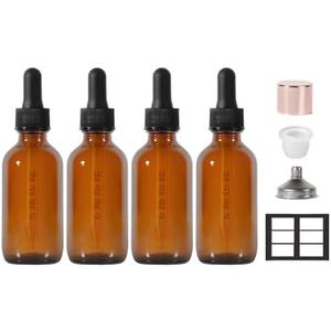Dropper Bottle,2 oz 4 Pack Glass Droppers Bottle for Oils Eye Dropper Small Travel Oil Amber Dropper with 1 Funnel & 6 Labels - Essential Oils Bottles Tincture Bottles With Dropper Leakproof