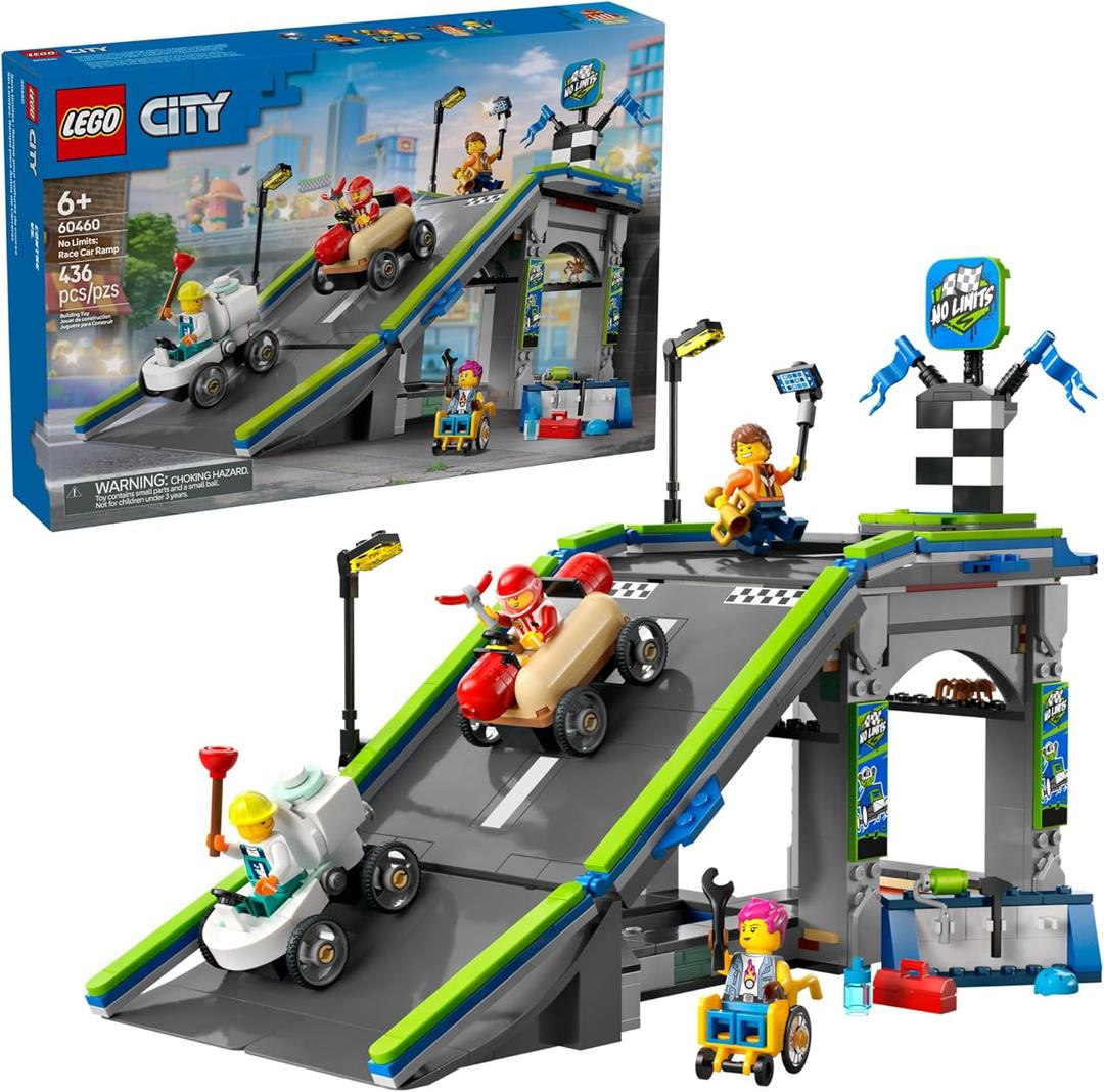 LEGO City No Limits: Race Car Ramp Track Toy - Building Toy for Kids, Boys and Girls, Ages 6+ - Soap Box Car Ramp for Racing with 2 Cars, 4 Minifigures, and Buildable - Gift Idea - 60460