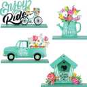 Blulu 4 Pcs Hello Spring Table Decorations Spring Easter Table Centerpieces Hello Sunshine Wooden Signs Decorations for Home Wooden Party Ornament Farmhouse Easter Rustic(Fresh Style)