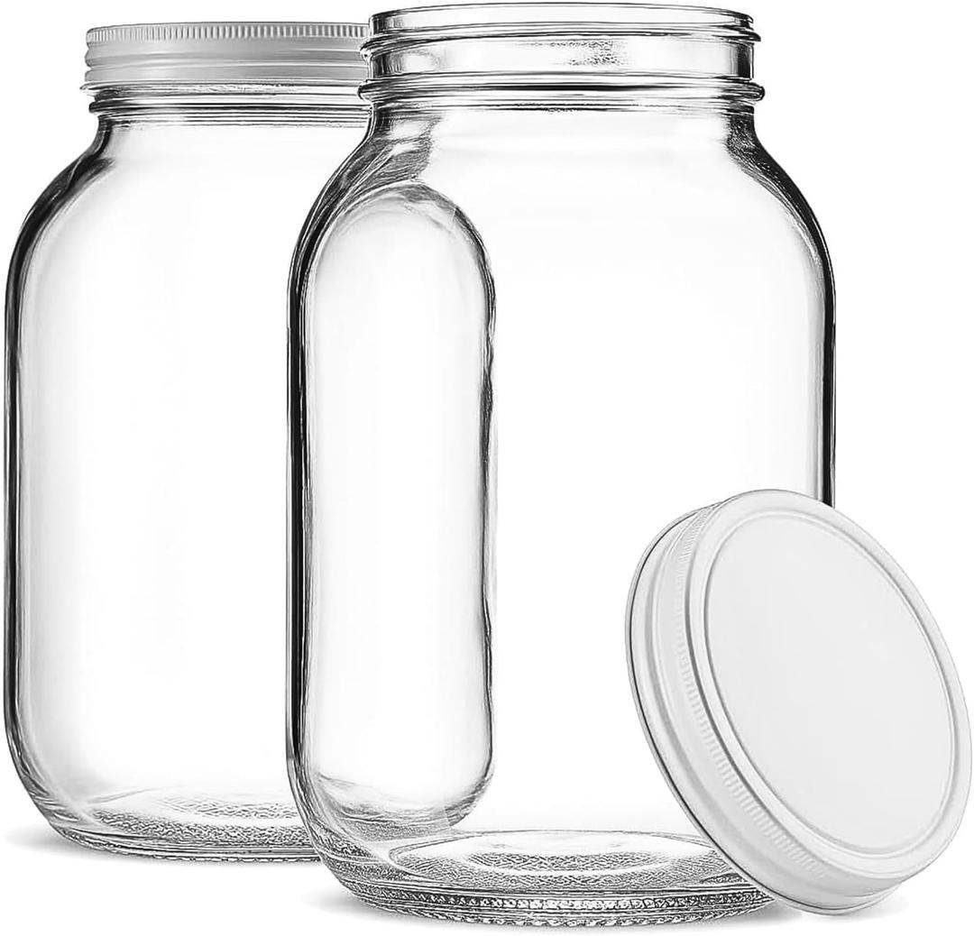 The Kombucha Company - 1 Gallon Glass Jar With Lid  2 Pack With Metal Lids - BPA-Free Dishwasher Safe, Wide Mouth Sun Tea Jar, Gallon Mason Jar for Storage, Fermenting, Brewing & Kombucha