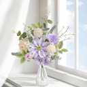 Small Artificial Flowers in Vase - 14.1" Mini Purple Silk Fake Floral Arrangement, Faux Flower Bouquet for Home Decor, Dining/Coffee Table Centerpiece, Office/Bathroom/Farmhouse Decoration
